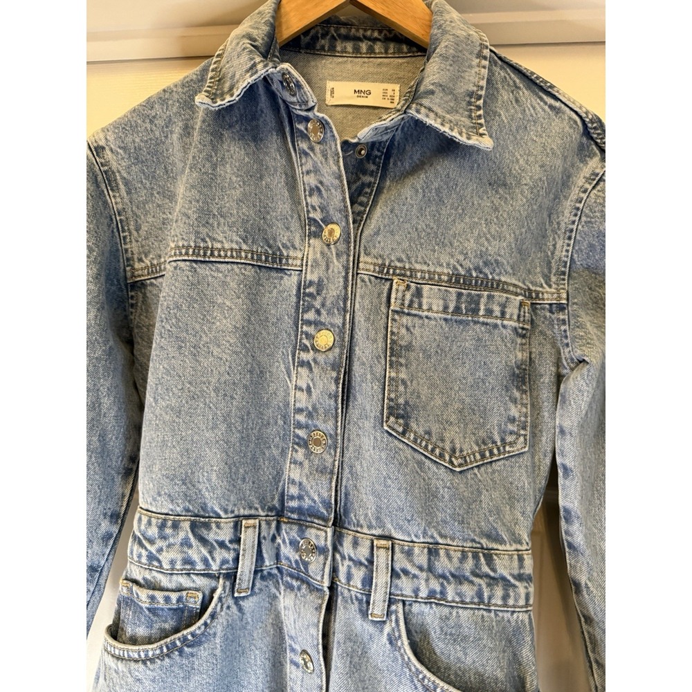 MNG Denim Midi Dress Women Size 2 Light Wash Blue Western Yoke Button Front Long - Picture 4 of 8